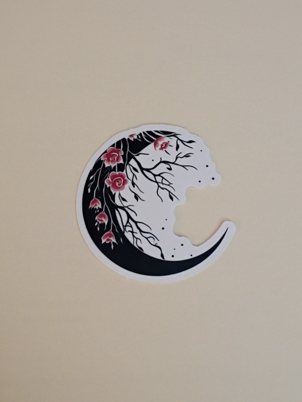 10/$10 Stickers Decal - Black Crescent Moon w/ Red Flowers - Brand New